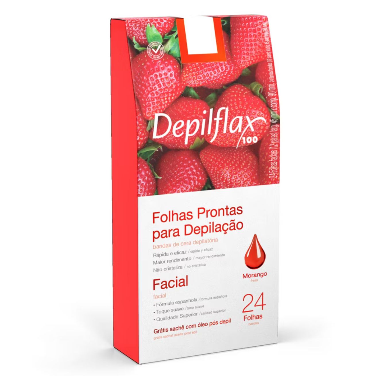 Folhas Prontas p/ Depilação Facial Morango Depilflax C/24 Und
